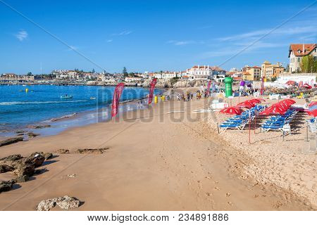 Cascais, Portugal - September 24 . 2017 . View Of A Beach In The Touristic Village