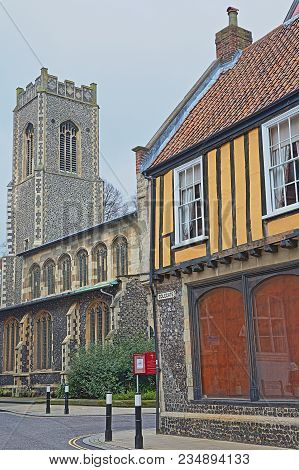 Norwich, Uk - March 30, 2018: A Timbered Framed House (located On Colegate And Built By Henry Bacon 