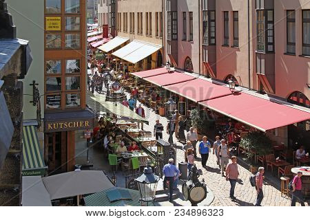 Dresden, Germany - April 27, 2012: This Is The Munzgasse Passage Between The Old Houses In The City 
