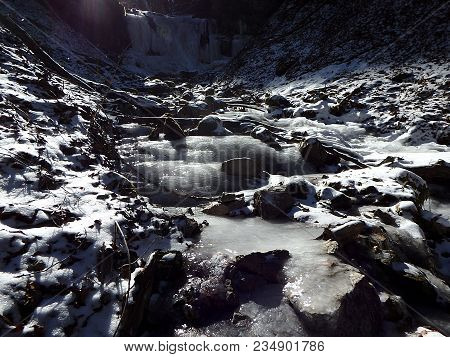 Frozen River In A Forest, Ice - Frozen River In Winter - Big Fatra - Slovakia
