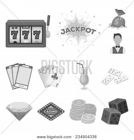 Casino And Gambling Monochrome Icons In Set Collection For Design. Casino And Equipment Vector Symbo