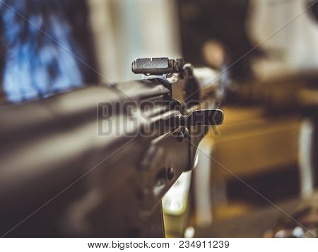 Close Up Vintage Shootgun Weapon Rifle Blurry