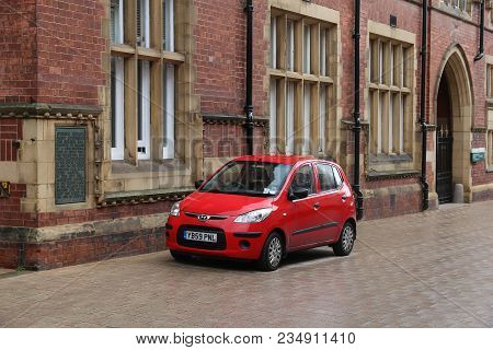 Leeds, Uk - July 11, 2016: Hyundai I10 Red Mini Hatchback Car Parked In Leeds, Yorkshire, Uk. There 