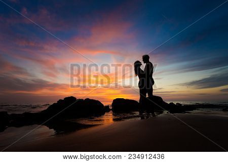 Summer Landscape With Young Caucasian  Tourist Couple On Tropical Koh Kradan Island  In Thailand. Ho