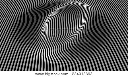Black And White Abstract Waves On White Background - Surface Made Of Lines, Horizontal Movement - Se