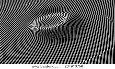 Black And White Abstract Waves On White Background - Surface Made Of Lines, Horizontal Movement - Se
