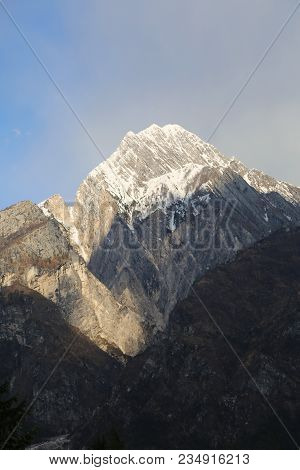 High Mountain Called Amariana In The Carnic Alps With Snow In Norhtern Italy
