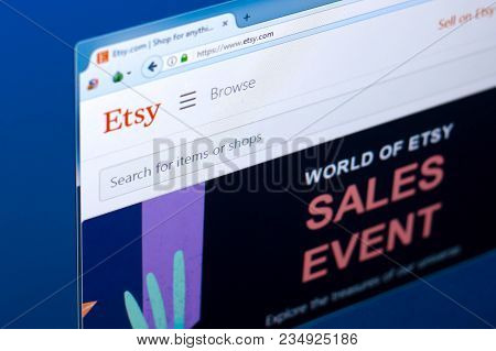 Ryazan, Russia - March 28, 2018 - Homepage Of Etsy Marketplace On The Display Of Pc, Web Address - E