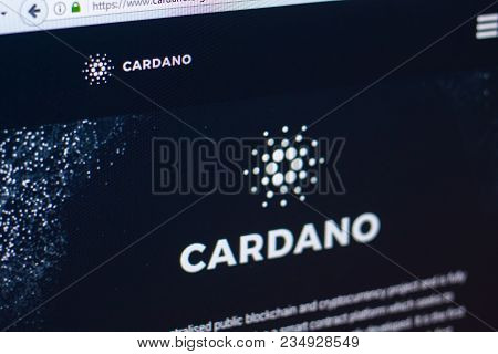 Ryazan, Russia - March 29, 2018 - Homepage Of Cardano Cryptocurrency On The Display Of Pc, Web Adres