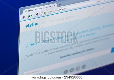Ryazan, Russia - March 29, 2018 - Homepage Of Stellar Lumens Cryptocurrency On Pc Display, Web Addre