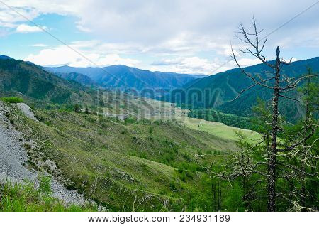 Landscape Of A Mountain Valley. Chike-taman Road Pass, Altai.