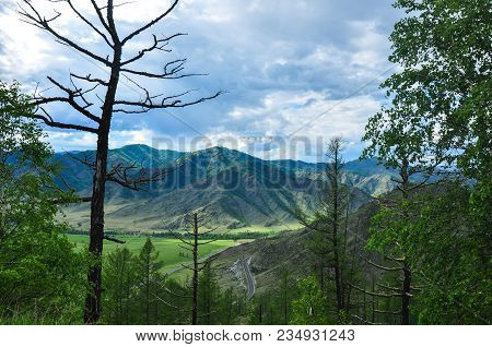Landscape Of A Mountain Valley. Chike-taman Road Pass, Altai.