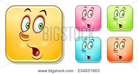 Surpised Wow Emoji Face. Emoticons Collection. Colorful Smiley Set.