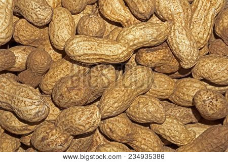 Background - Ripe Uncooked Inshell Peanuts Closeup