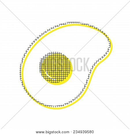 Omelet Sign. Flat Designed Style Icon. Vector. Yellow Icon With Square Pattern Duplicate At White Ba
