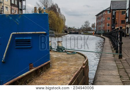 A View Over The Working Barge On The Canal Near Wigan