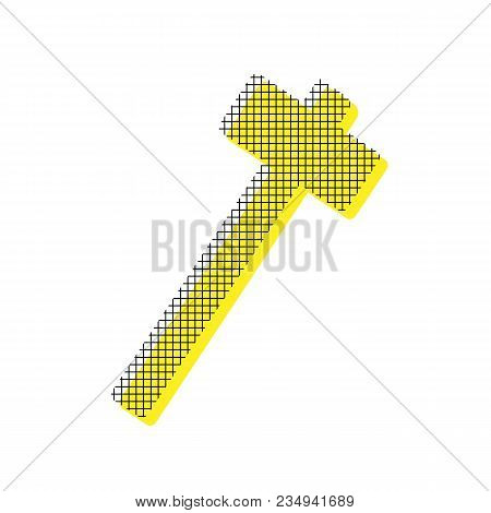 Hammer Sign Illustration. Vector. Yellow Icon With Square Pattern Duplicate At White Background. Iso