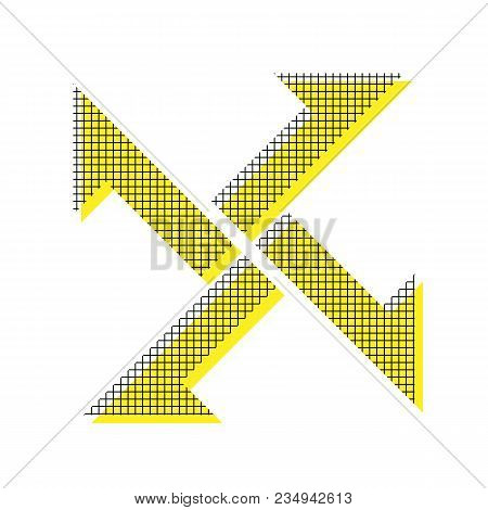 Cross From Arrows Icon. Vector. Yellow Icon With Square Pattern Duplicate At White Background. Isola