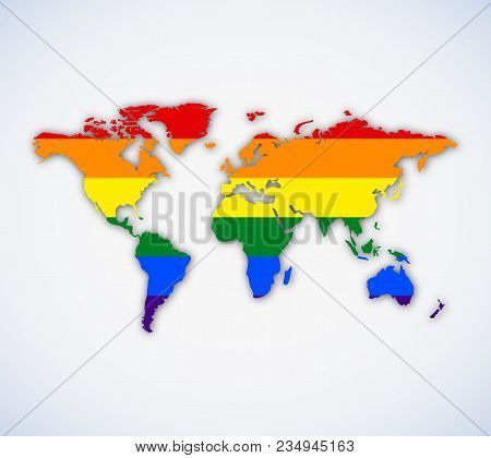 Lgbt Rainbow Pride Flag In A Shape Of World Map.