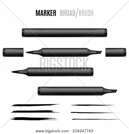 Black Marker Vector Illustration. Double-sided Realistic Marker. Eps 10