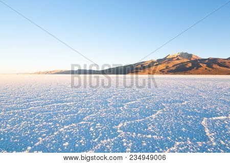 Salar De Uyuni, Bolivia. Largest Salt Flat In The World. Bolivian Landscape. Cerro Tunupa View