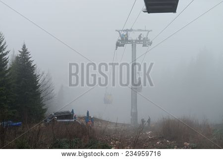 Alpinist Is Rescue People Exercise On Gondola Car