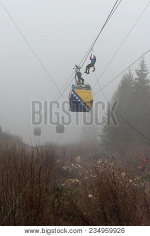 Alpinist Is Rescue People Exercise On Gondola Car