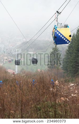 Alpinist Is Rescue People Exercise On Gondola Car