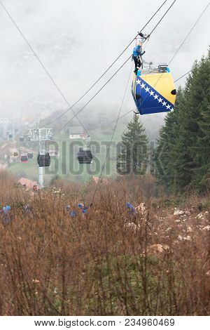 Alpinist Is Rescue People Exercise On Gondola Car