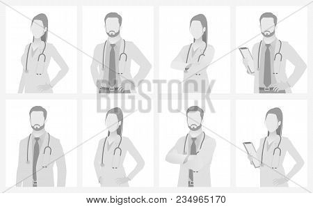 Default Placeholder Doctor Half-length Portrait Photo Avatar.  Gray Color