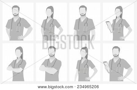 Default Placeholder Doctor Half-length Portrait Photo Avatar.  Gray Color