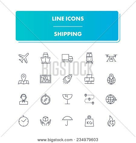 Line Icons Set. Shipping Pack. Vector Illustration For Logistics Service
