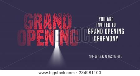 Grand Opening Vector Banner, Illustration, Invitation Card. Template Nonstandard Invite Design With 