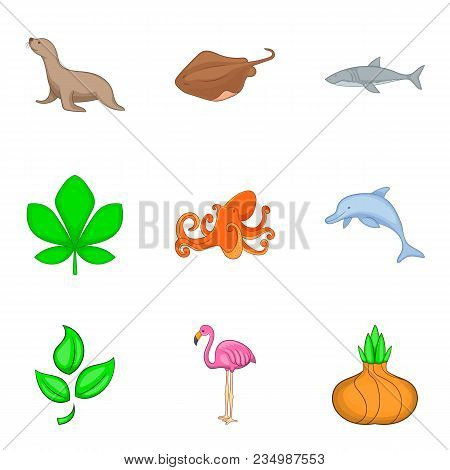 Living World Icons Set. Cartoon Set Of 9 Living World Vector Icons For Web Isolated On White Backgro