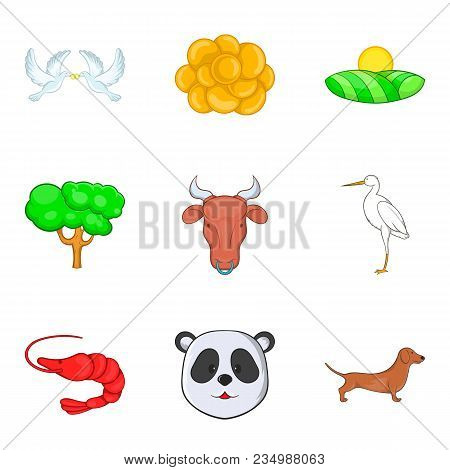 Fauna World Icons Set. Cartoon Set Of 9 Fauna World Vector Icons For Web Isolated On White Backgroun