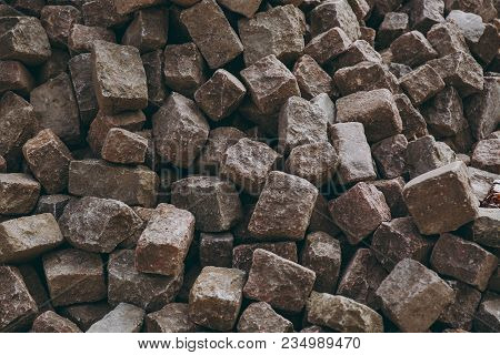 Texture Backdrop Background Pile, Wall Of Stone, Bricks, Cobblestones Of Brown And Gray Colors, Rect
