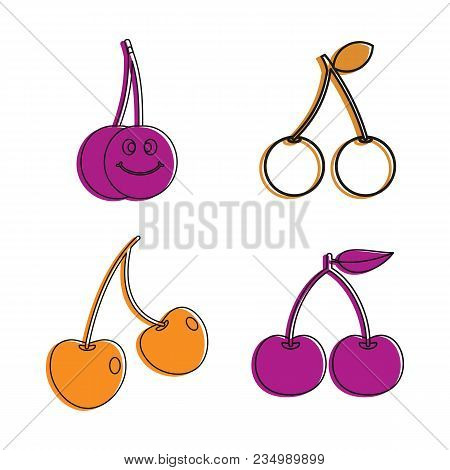 Cherry Icon Set. Color Outline Set Of Cherry Vector Icons For Web Design Isolated On White Backgroun