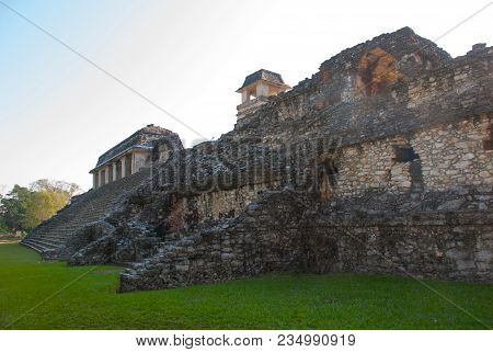 Palenque, Chiapas, Mexico: The Palace, One Of The Mayan Buiding Ruins In Palenque. The Palace Is Cro