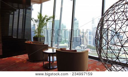Singapore - Apr 2nd 2015: Interior Of The Hotel Elevator Lobby At Hotel Marina Bay Sands.