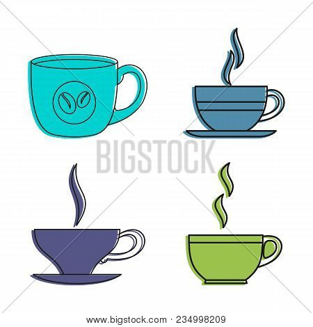 Coffee Cup Icon Set. Color Outline Set Of Coffee Cup Vector Icons For Web Design Isolated On White B