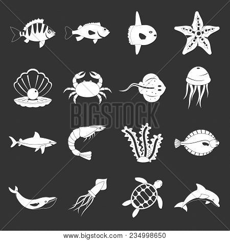 Sea Animals Icons Set Vector White Isolated On Grey Background