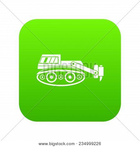 Excavator With Hydraulic Hammer Icon Digital Green For Any Design Isolated On White Vector Illustrat