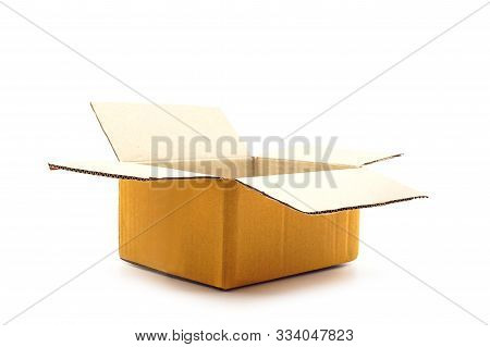 Open Empty Cardboard Box Isolated On White Background. Used For Decoration In Design Work