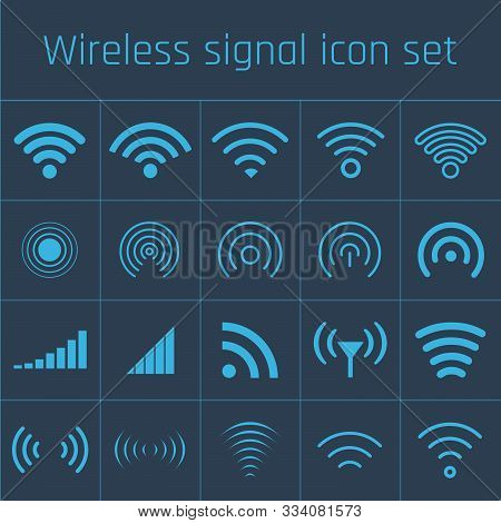 Different Wireless Access Wifi Icon Set, Wifi Collection. Stock Vector Illustration Isolated On Blue