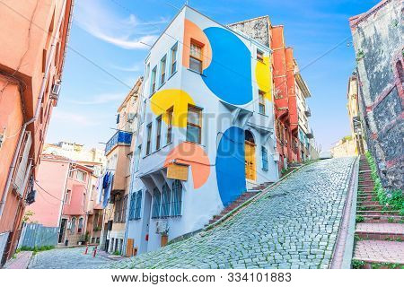 Colorful Houses In The Cobblestone Streets Of Fene In, Istanbul