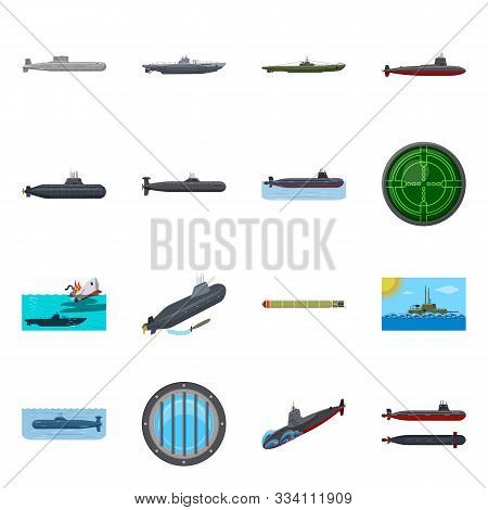 Isolated Object Of Boat And Navy Symbol. Set Of Boat And Deep Vector Icon For Stock.