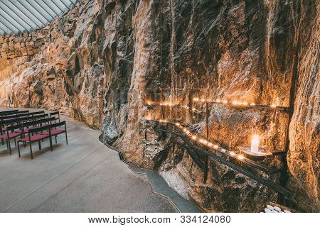 Helsinki, Finland - December 7, 2016: Interior Of Lutheran Temppeliaukio Church Also Known As Church