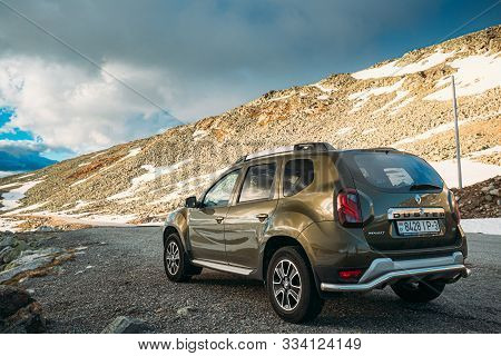 Aurlandsfjellet, Norway - June 13, 2019: Car Renault Duster Suv Parked Near Aurlandsfjellet Scenic R