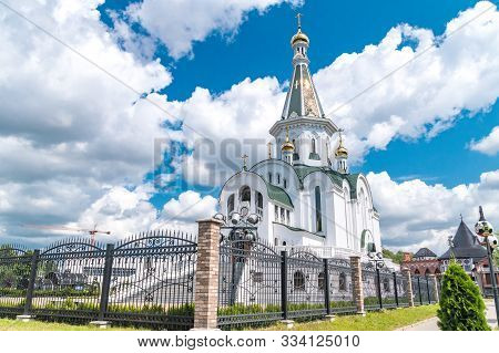 Kaliningrad, Russia - August 5, 2019: Khram Svyatogo Aleksandra Nevskogo Orthodox Church At Summer T