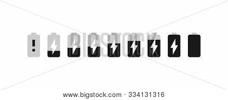 Battery Indicator Charging Set In Flat. Vector Eps 10